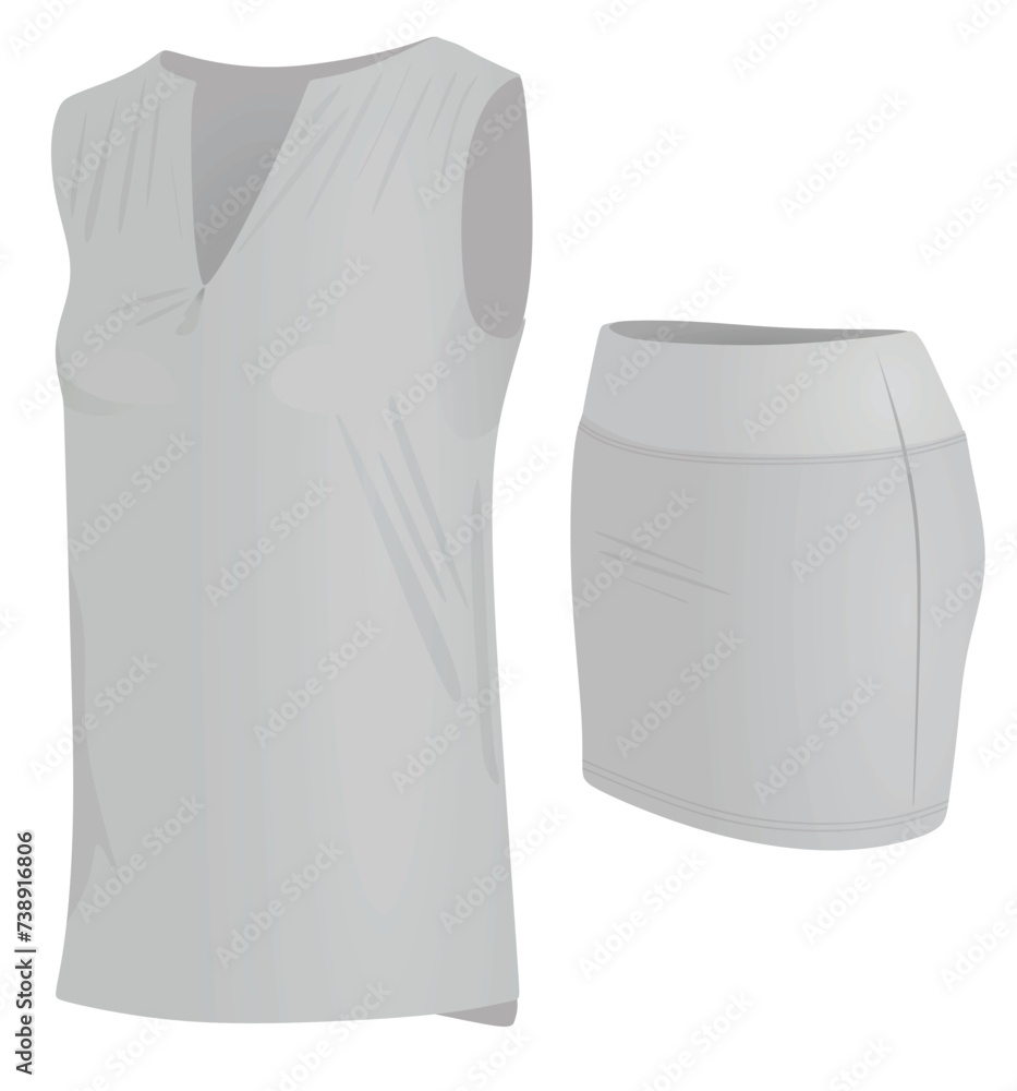 Sleeveless t shirt and mini skirt. side view. vector Sleeveless t shirt and mini skirt. side view. vector