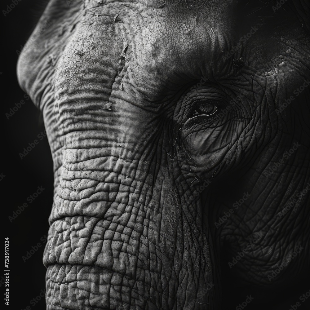A close-up of a wise and elderly elephant, emphasizing the wrinkles and textures of its skin, symbolizing strength and wisdom. A close-up of a wise and elderly elephant, emphasizing the wrinkles and textures of its skin, symbolizing strength and wisdom.