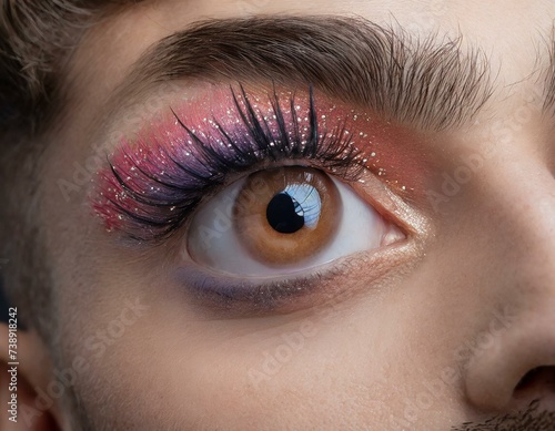 close up of an eye with colorful make up