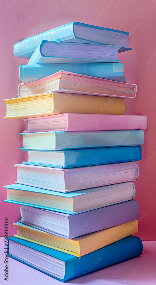 A stack of pastel-colored books. A stack of pastel-colored books.