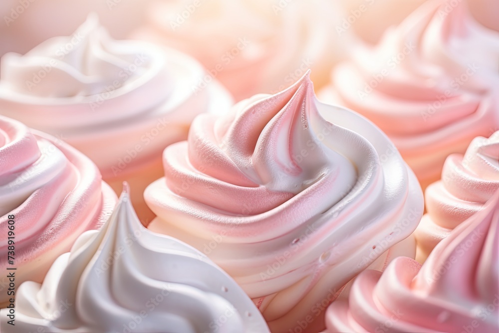 White Pink Meringue Cookies Closeup, Traditional Whisk Merengues, Baked Whisking Cream or Beze White Pink Meringue Cookies Closeup, Traditional Whisk Merengues, Baked Whisking Cream or Beze