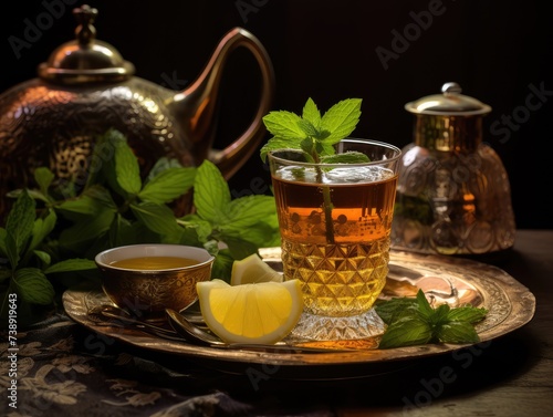 Moroccan Mint Tea in Teapot and Glass