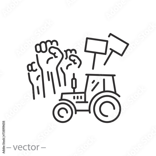 farmer protest icon, farmers against exploitation, thin line symbol, vector illustration eps 10