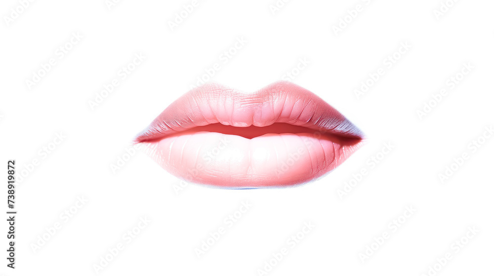 Fototapeta premium Plump womans lips with natural makeup and radiant white teeth, portraying beauty and confidence in a minimalistic yet impactful composition.
