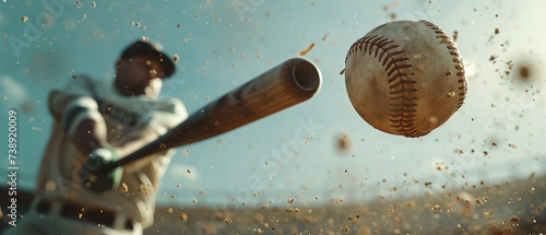 Batter hitting baseball ball with bat photo