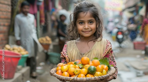 Picture of a young girl selling goods on the street instead of attending school, illustrating the economic barriers that prevent children, particularly girls, from accessing educat