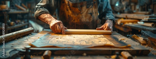 A skilled artisan navigates through a sprawling map, their wooden tube holding the secrets of a factory that crafts beautiful clothing as a form of art