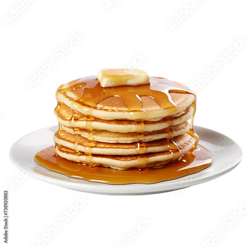 Pancakes with honey and butter on a transparent background. Isolated.