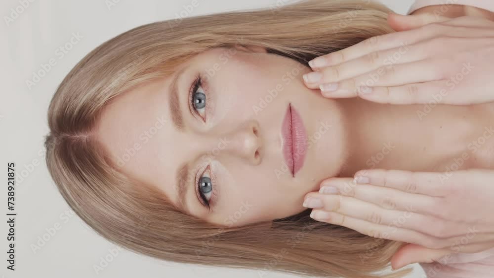 Studio portrait of young, beautiful and natural blond woman. Face lifting, cosmetics and make-up concept. Studio portrait of young, beautiful and natural blond woman. Face lifting, cosmetics and make-up concept.