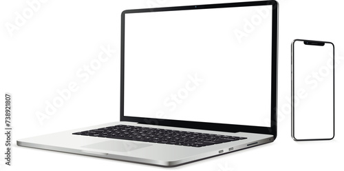 Cellphone and laptop with blank touch screen isolated