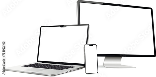 Laptop with computer screen and modern smartphone mockup