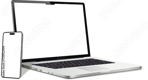 Isolated Devices Mockup. Smartphone and Laptop device with blank screen. photo