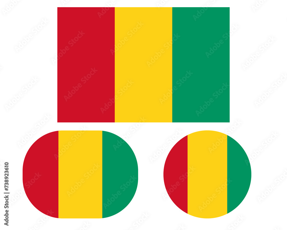 Fototapeta premium Flag in rectangle oval and circle, isolated png background. Flag of Guinea