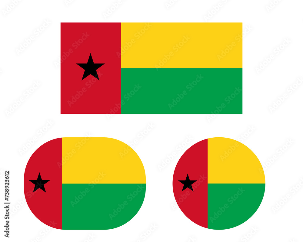 Flag in rectangle oval and circle, isolated png background. Flag of Guinea-Bissau Flag in rectangle oval and circle, isolated png background. Flag of Guinea-Bissau