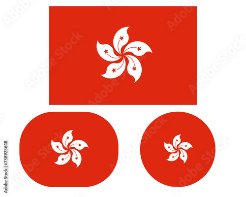 Flag in rectangle oval and circle, isolated png background. Flag of Hong Kong