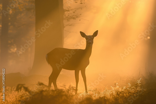 Deer s Dawn  Beauty in the Foggy Forest 