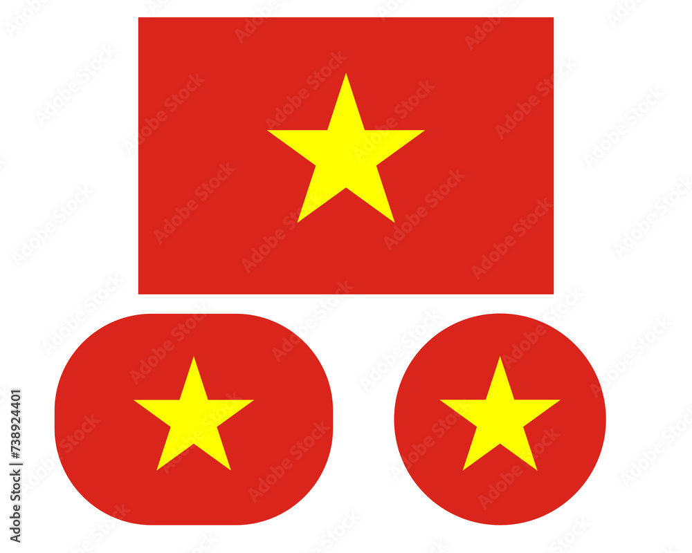 Flag in rectangle oval and circle, isolated png background. Flag of Vietnam Flag in rectangle oval and circle, isolated png background. Flag of Vietnam