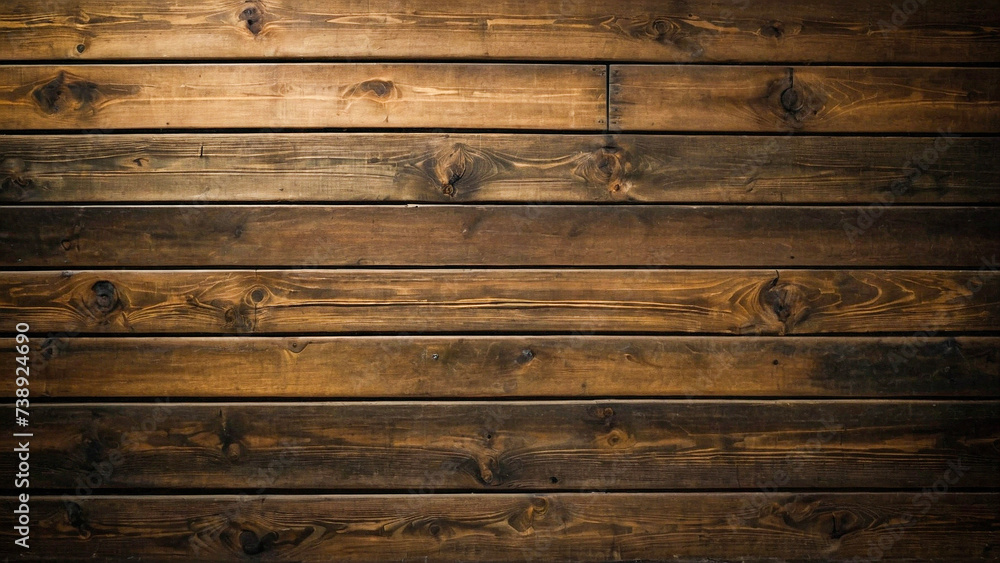 Naklejka premium A close up of a brown hardwood plank wall with a blurred background