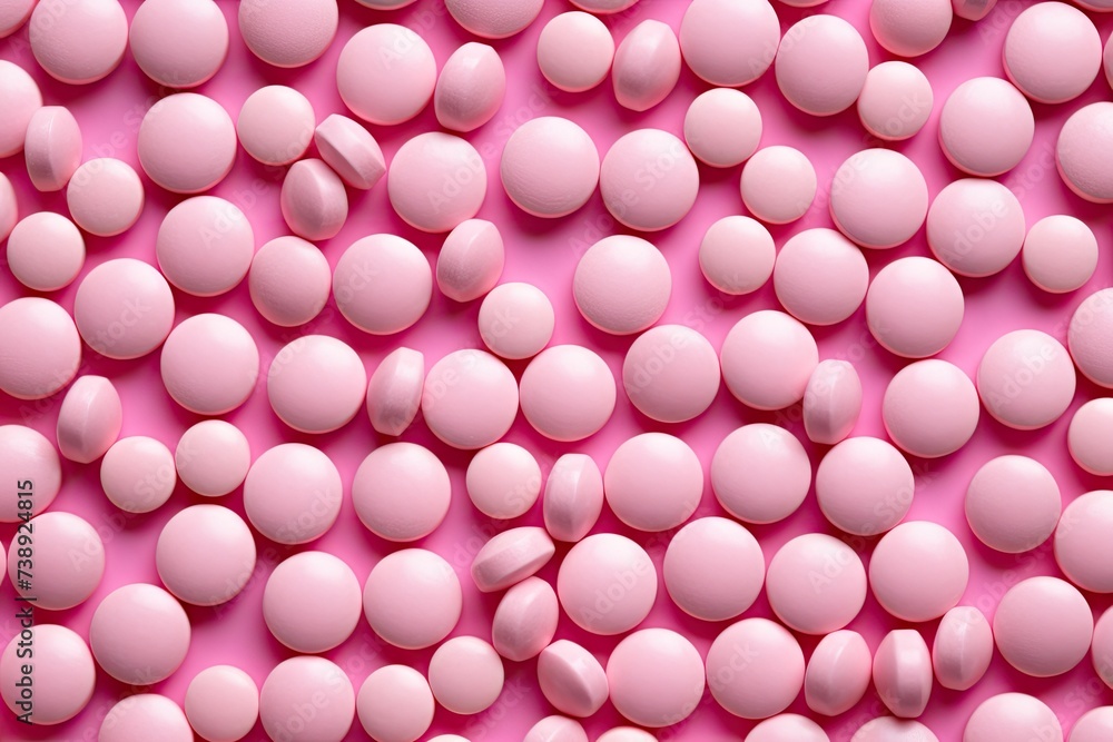Tablet Candies on Pink Texture Background, Compressed Sugar Powder Confectionery Pattern Tablet Candies on Pink Texture Background, Compressed Sugar Powder Confectionery Pattern