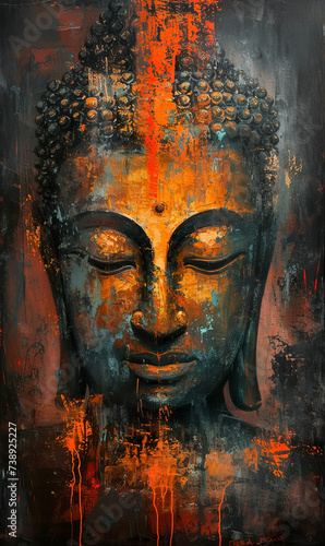 golden buddha face, buddhism religion concept, closeup portrait of buddha with closed eyes
