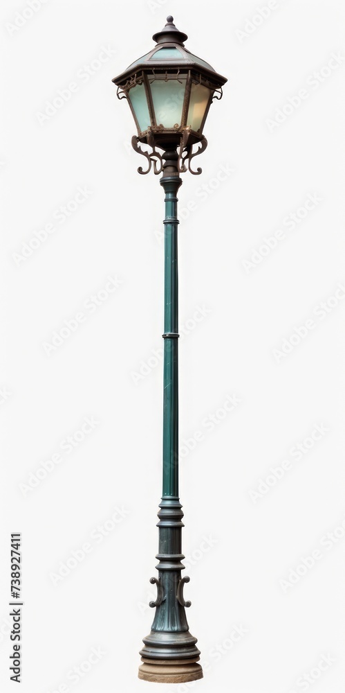Metal Street Light Pole with Reflector and Lamp in Isolated Background