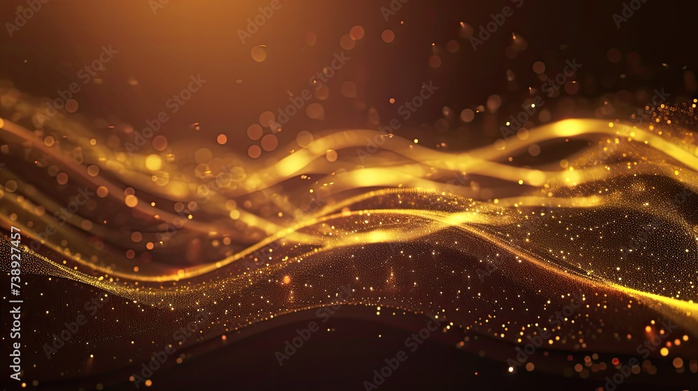 Fototapeta premium Abstract golden wave with particles on dark background