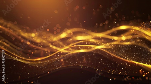 Abstract golden wave with particles on dark background
