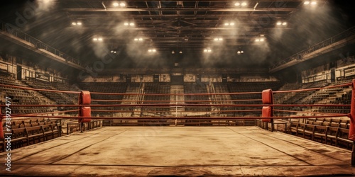 Vintage Boxing Ring in Classic Style - Old-Fashioned Arena for Sport and Fight with Antique Ropes photo