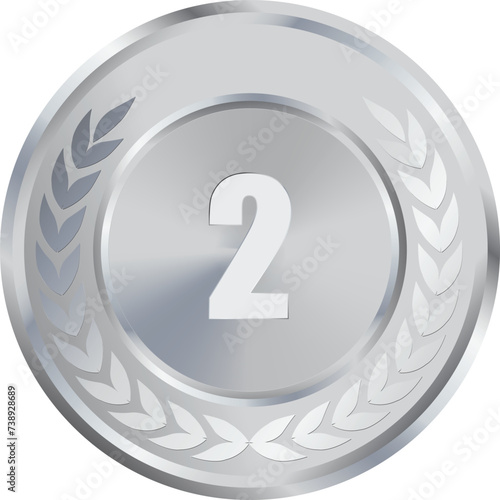 Realistic Silver Medal Vector, 2nd Silver Award, 2nd Prize, Silver Challenge Award, Medal Award winner, First place trophy, Silver Coin winner