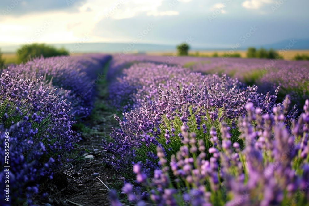 Lavender field with mountain background