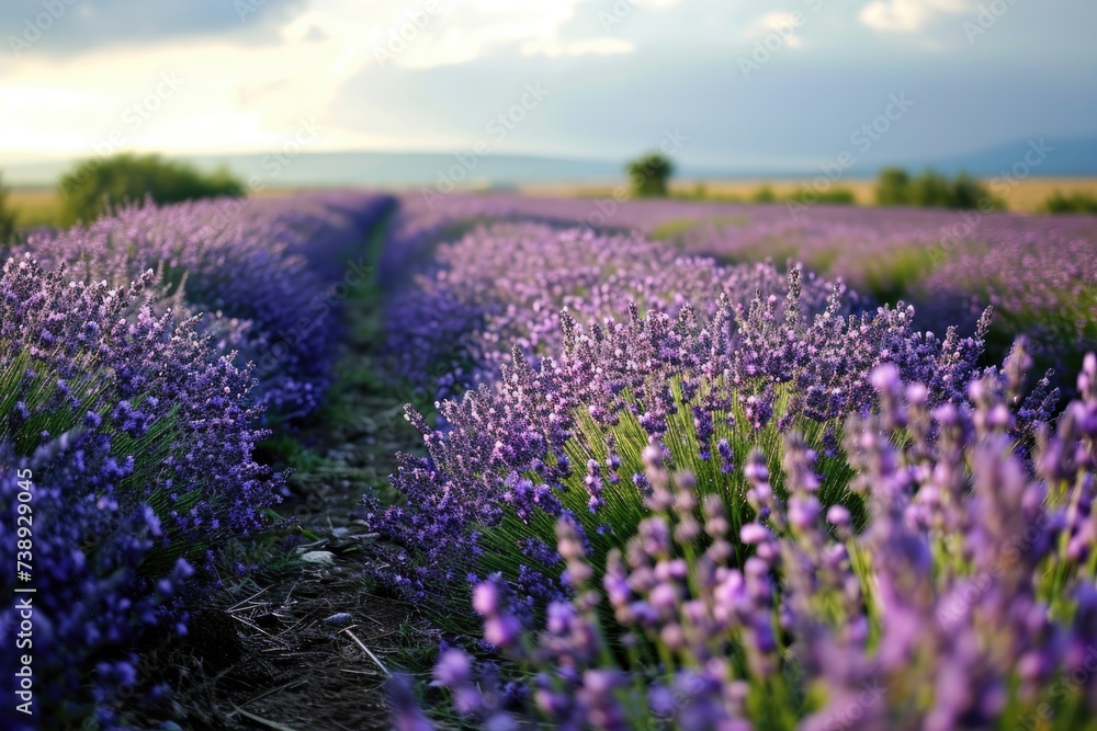 Obraz premium Lavender field with mountain background