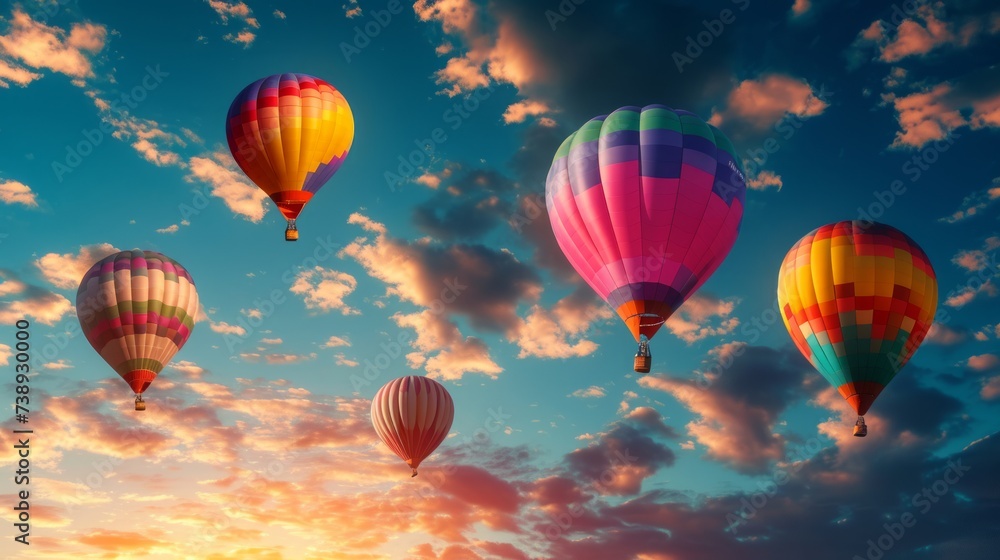 Fototapeta premium A sky filled with colorful hot air balloons creates a vibrant and picturesque scene.