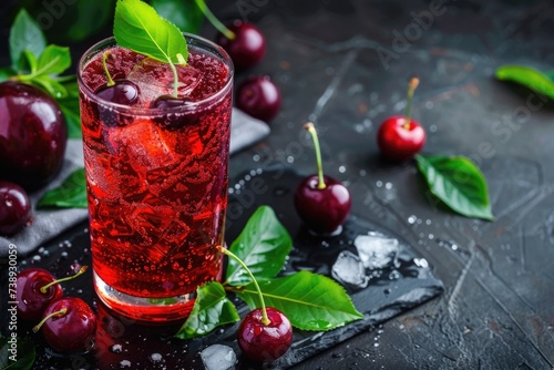 Chilled Cherry Drink with Ice Cubes