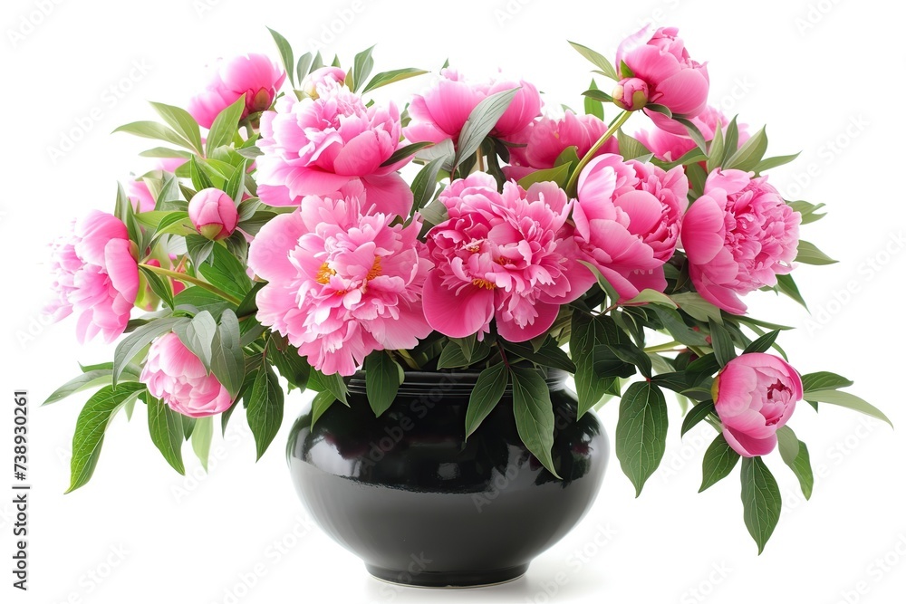 Fresh bouquet of peony flowers in vase on white background Fresh bouquet of peony flowers in vase on white background