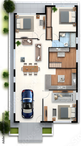 Architectural Floor Plan of a Modern Four-Bedroom House with Attached Garage