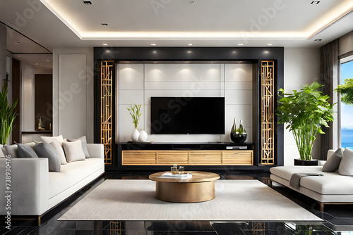 Modern Luxury Living Room  Elegant Design with Contemporary Furniture and Black Porcelain Flooring  