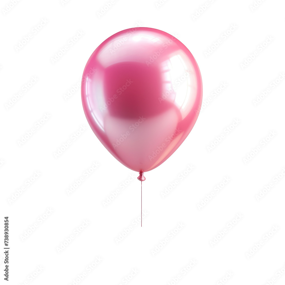 Pink helium balloon. Birthday balloon flying for party and celebrations. Isolated on white background. Generative AI. Pink helium balloon. Birthday balloon flying for party and celebrations. Isolated on white background. Generative AI.