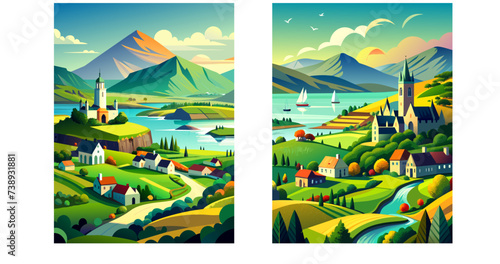 Ireland landscape. Vector flat illustration.