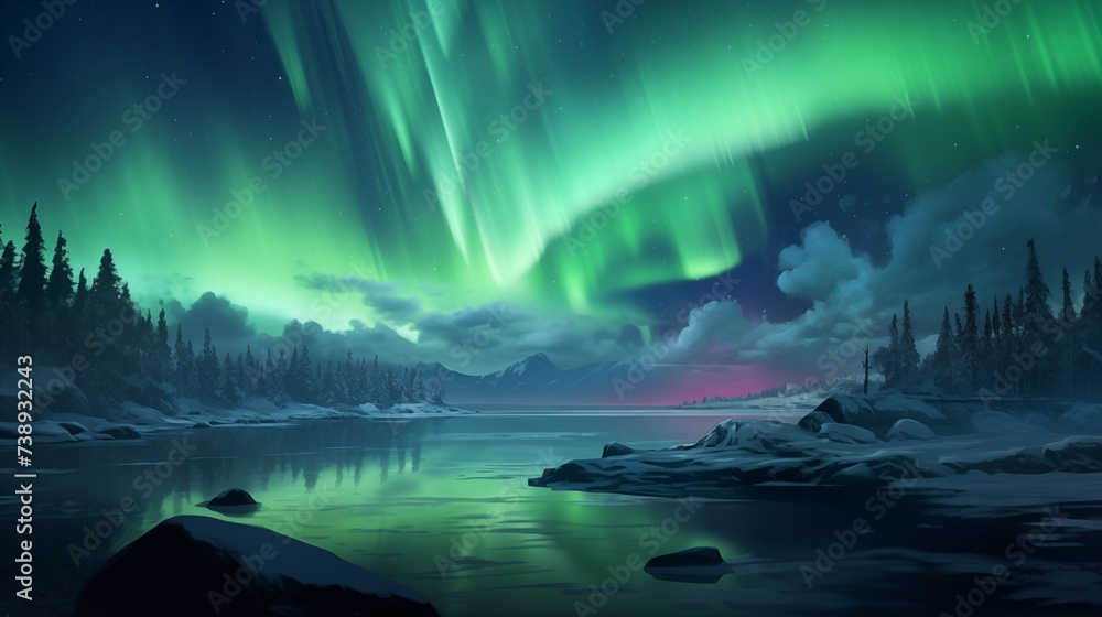 Northern lights over the lake