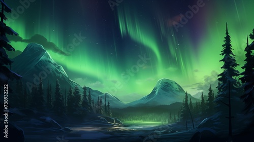 Magical northern light in the mountains