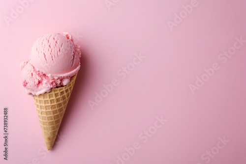 A magenta ice cream cone on a matching pink background