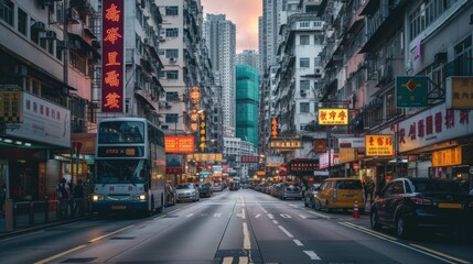 Busy street with neon signs and traffic.