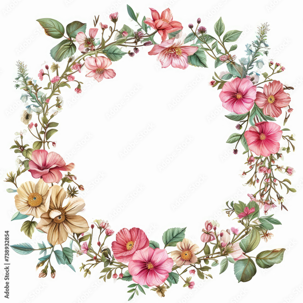Fototapeta premium watercolor wreath of flowers. Generative AI.