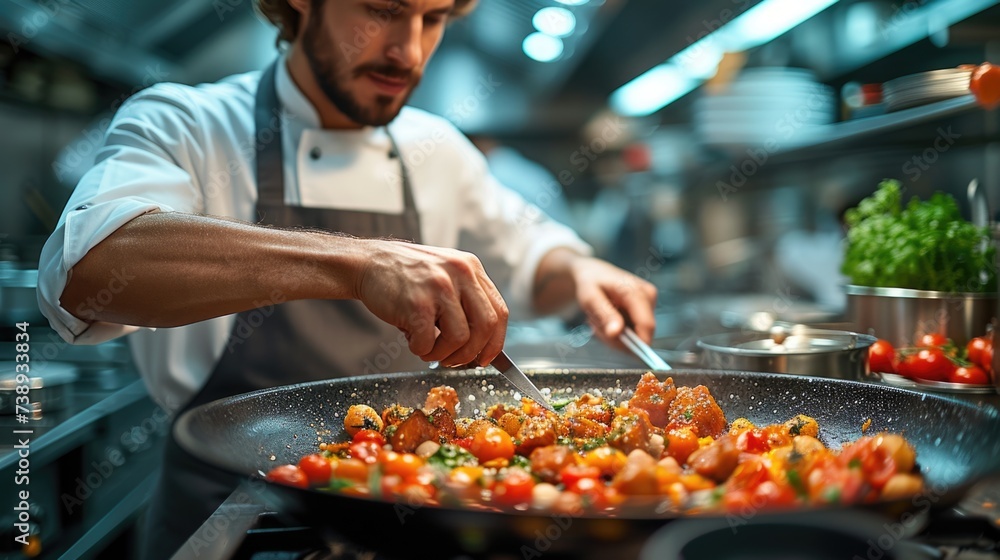 Chef Seasoning Dish in Kitchen