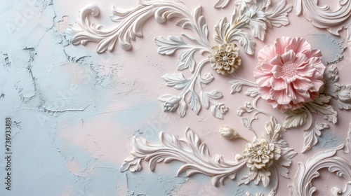 Textured Pink Relief with Ornate Florals