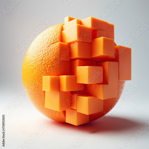Orange part of which is turned into three-dimensional geometric shapes