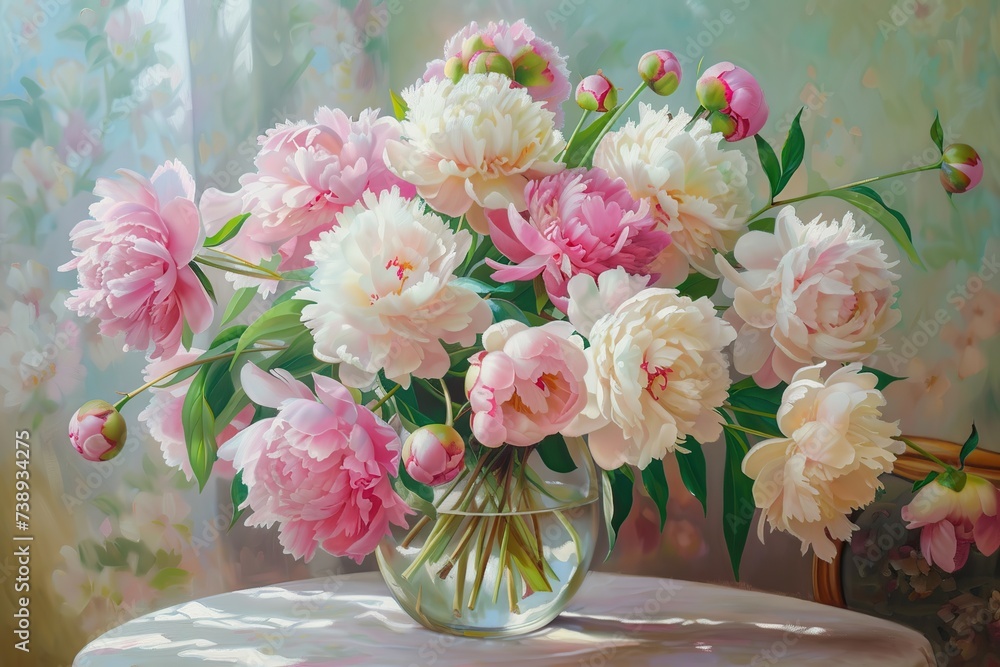 Illustration of bouquet of peony flowers in vase Illustration of bouquet of peony flowers in vase