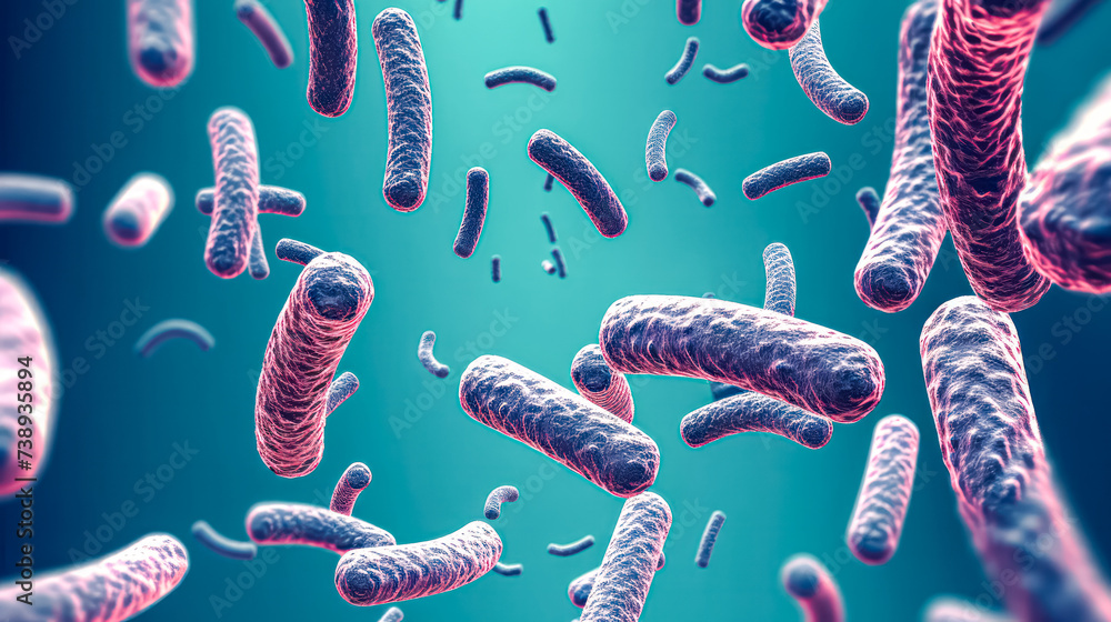 Fototapeta premium Bacteria observed under a microscope, providing a profound insight into medical research and microbiology, creating a compelling scientific background.