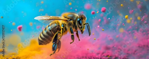 Colorful Bee on Blue and Pink Background