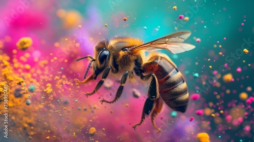 Abstract Colorful Bee on Blue and Pink Background © NK